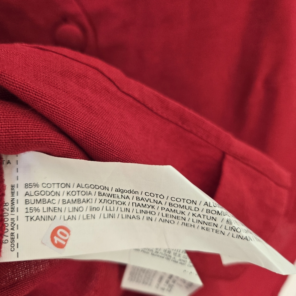 Mango Red Cropped Button-Front Sleeveless Cotton-Linen Vest Blouse Sz 4 - Picture 10 of 11